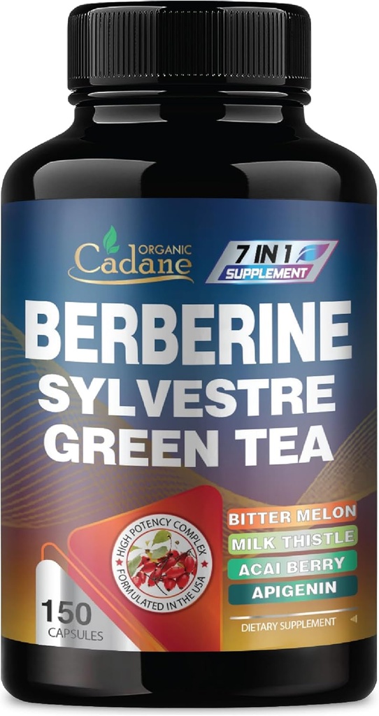 Cadane Berberine Extract - Gymnema Sylvestre, Green Tea & More - 150 캡슐 Immune 시스템, 소화 건강 지원을위한