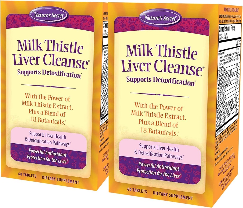 Nature's Secret Milk Thistle Liver Cleanse - 건강한 간기능 및 해독 -18 식물 혼합 심황, 다 델리온, 베레, & Artichoke 지원 - 자연 강력한 항산화제 (포장 2)