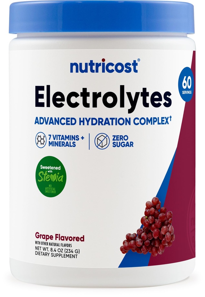 Nutricost Electrolyte Complex Powder (60 인분, 포도) - Hydration Supplement 음료 혼합 비타민과 미네랄