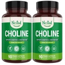 Nested Naturals Choline Bitartrate 500mg - 높은 Potency Choline 보충제 - 임신 중 Maternal & Fetal 건강 지원 * - 100 % Vegan & Non-GMO - 2-Pack (180 Vegan 캡슐)