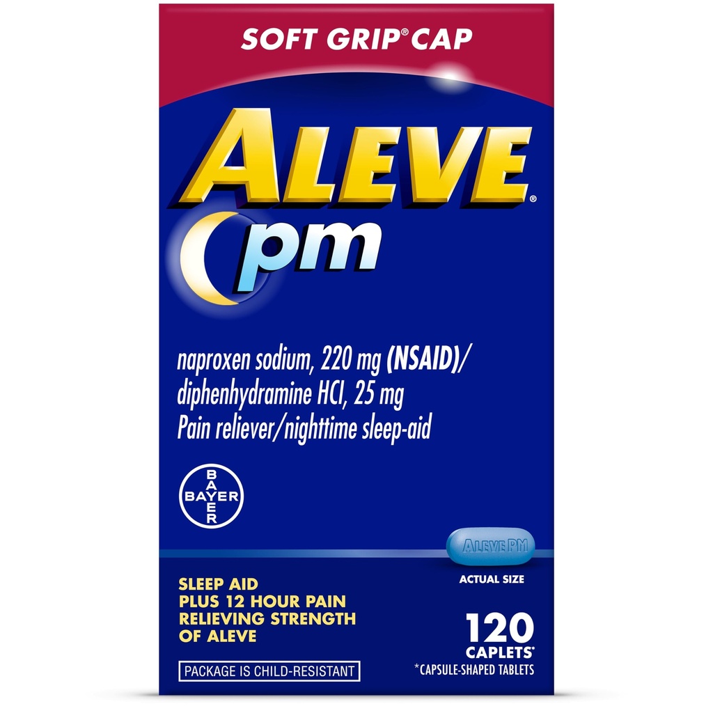 Aleve PM Sleep Aid Plus Pain Reliever Caplets, Naproxen Sodium & Diphenhydramine HCl, 야간, 120 카운트