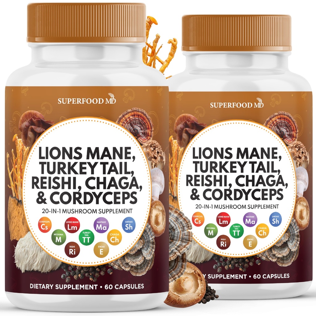 사자 Mane 버섯 보충 터키 꼬리 Reishi Cordyceps Chaga Marshmallow 뿌리 - 120 조사
