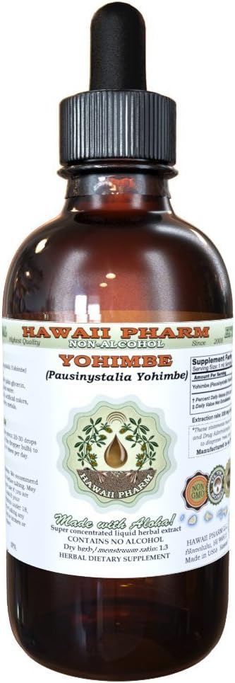 하와이 Pharm Yohimbe 알콜 자유로운 액체 추출물, Yohimbe 액체 (Pausinystalia Yohimbe) 말린 Bark Glycerite 자연적인 초본 보충교재, 미국 4 fl.oz
