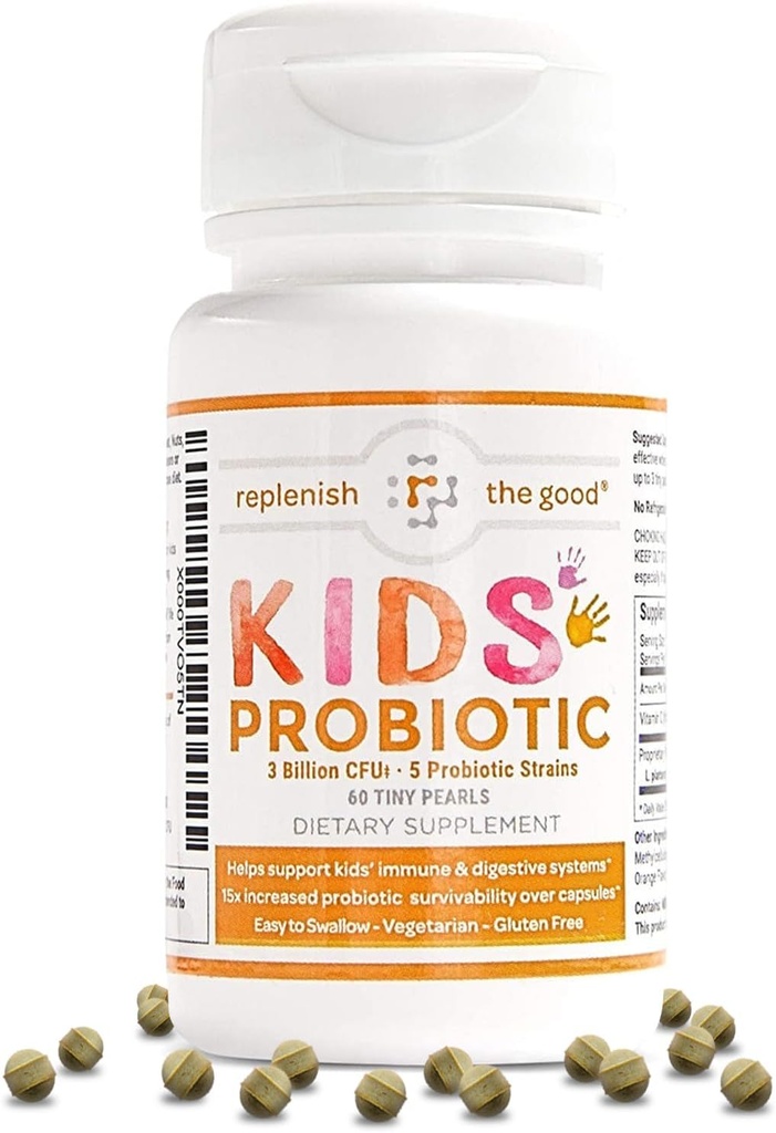Kids Vegan Probiotics, 60 Tiny Pearls - 안티 바이오 틱 복구 - 지원 아이의 면역 및 소화 시스템 - 구미보다 15x 더 효과적 - 설탕 무료, 삼키기 쉬운