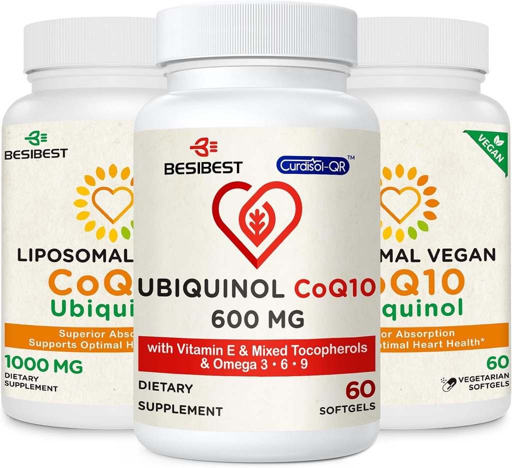 1000mg Liposomal CoQ10 Ubiquinol 보충교재 2PCS를 가진 CoQ10 600mg 1PCS 뭉치
