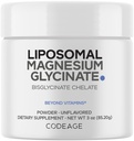 Codeage 마그네슘 글리세린 분말 보충교재, 2-Month 공급, Bisglycinate 마그네슘 킬레이트, Unflavored, Liposomal 납품, 킬레이트 마그네슘 분말 무기물, 비 GMO 채식주의자, 3개 oz