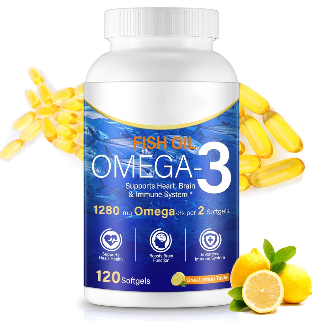Omega 3 Fish Oil,Fish Oil Omega 3 Supplement for Women & Men,1280mg Per Serving High EPA & DHA Supports Heart, Brain & Joint Health,Non-GMO