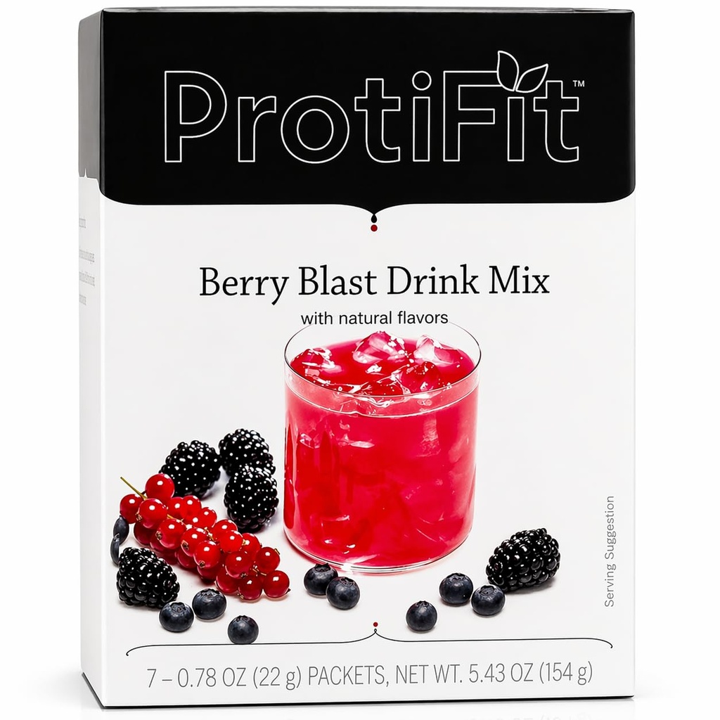 ProtiFit - 높은 단백질 과일 맛 분말 음료 혼합, 15g 단백질, 낮은 칼로리, 설탕 무료, 이상적인 단백질 호환, 상자 당 7 서빙 (베리 폭발)