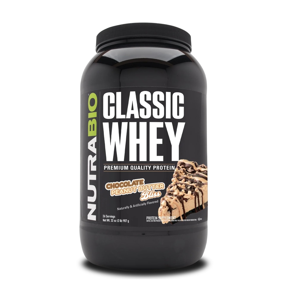 NutraBio Classic Whey Protein Powder- Full-Spectrum Amino Acid Profile - 필러 없음, 인공 색소, 보존제 - 낮은 글리세라이드 지수 - (크릴 땅콩 버터, 2 파운드)