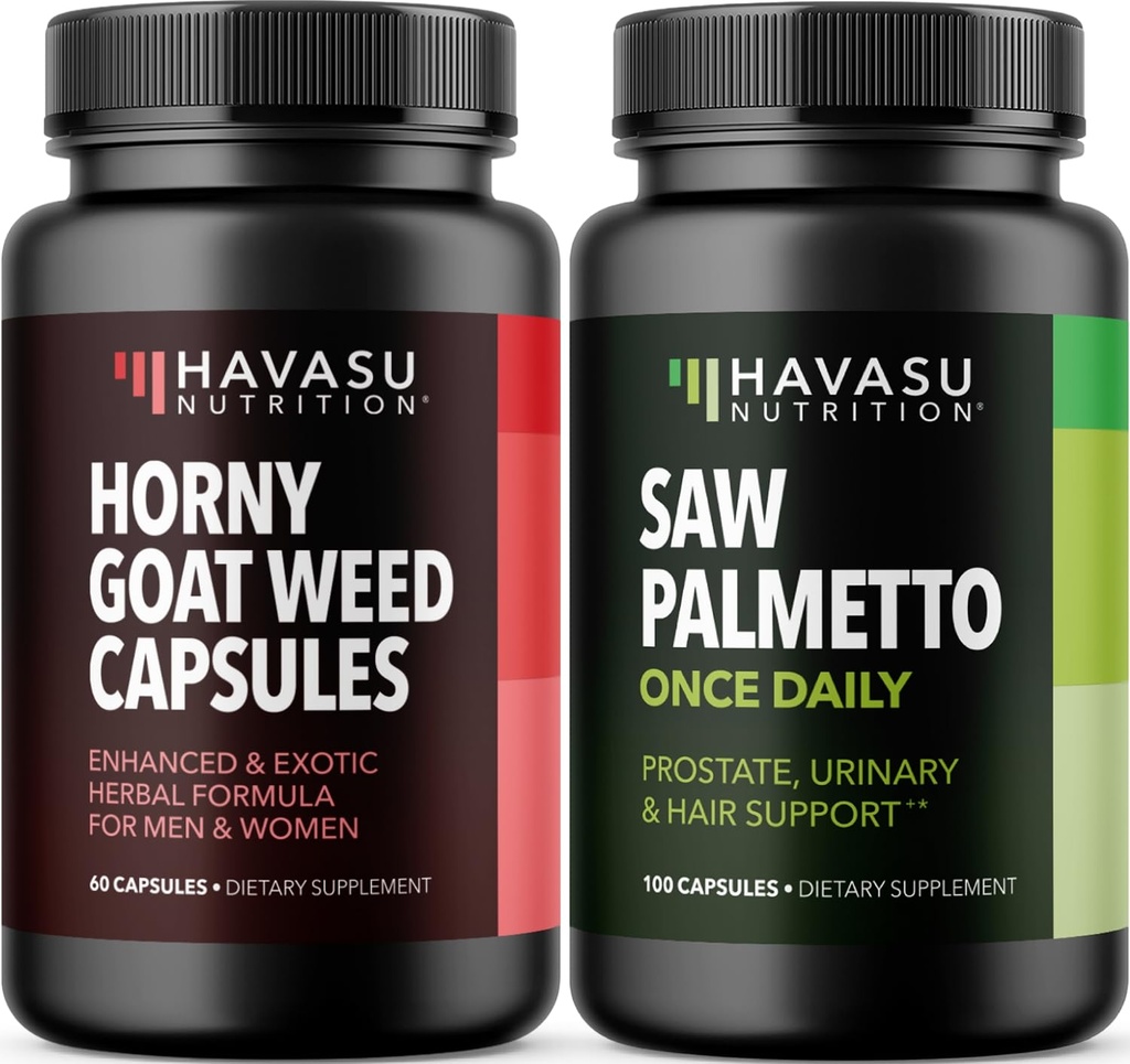 HAVASU NUTRITION Horny Goat Weed 캡슐 (30 인분) & Saw Palmetto 캡슐 (100 인분)