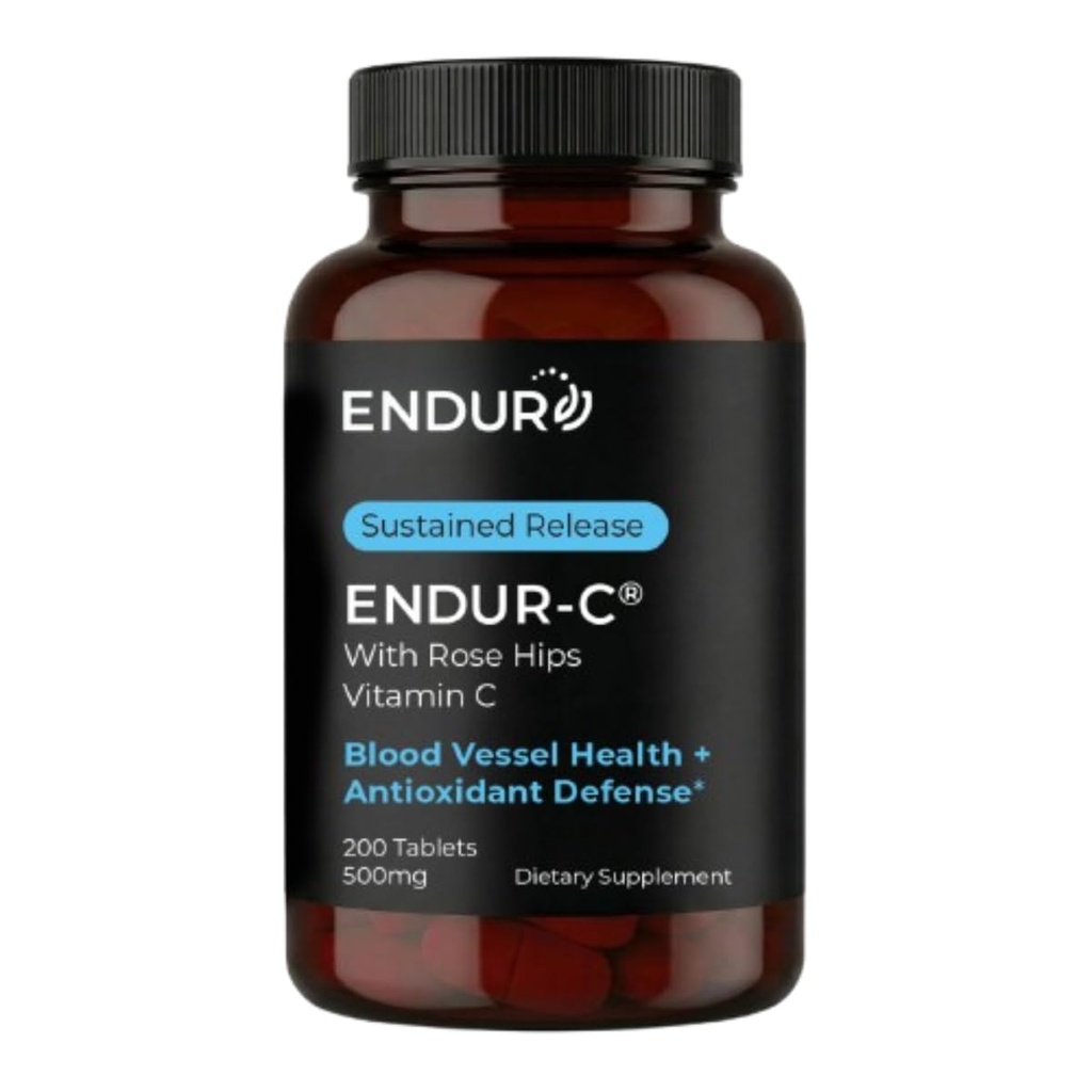 로즈 엉덩이를 가진 Endur ENDUR-C 비타민 C는, 교원질 생산, 산화 방지제 보호 & Gentle 소화, 글루텐, 500mg (200의 정제)를 지원합니다