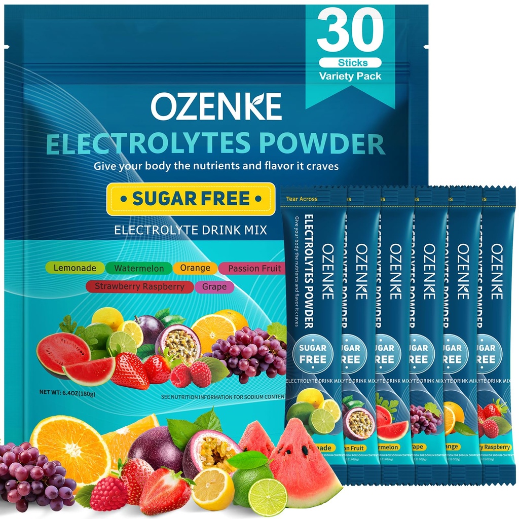 Electrolytes Powder Packets, 30 스틱 Hydration Packets Sugar Free, Electrolyte Drink Mix Travel Electrolyte Packets for Rapid Hydration, 6 맛