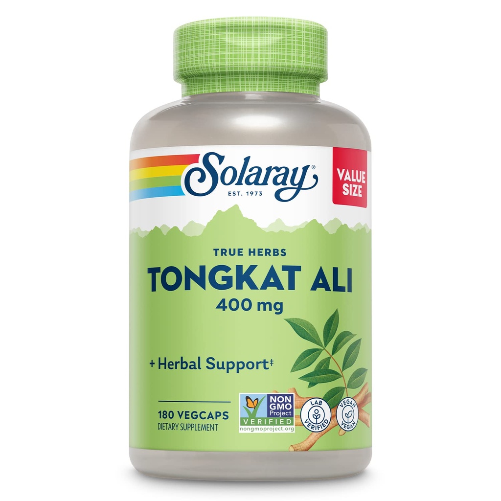 SOLARAY Tongkat Ali 400 mg - 남자를위한 Longjack Tongkat Ali - 남성 건강 및 활력을위한 초본 지원 - Vegan, Non-GMO, Lab Verified - 180 서빙, 180 VegCaps