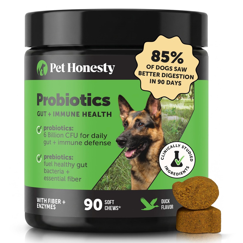 Occasional Diarrhea & Bowel Support, Dogs, Immunity Health & Itch Relief (Duck 90 ct)에 대한 Gut Health를위한 Prebiotics가있는 소화 효소