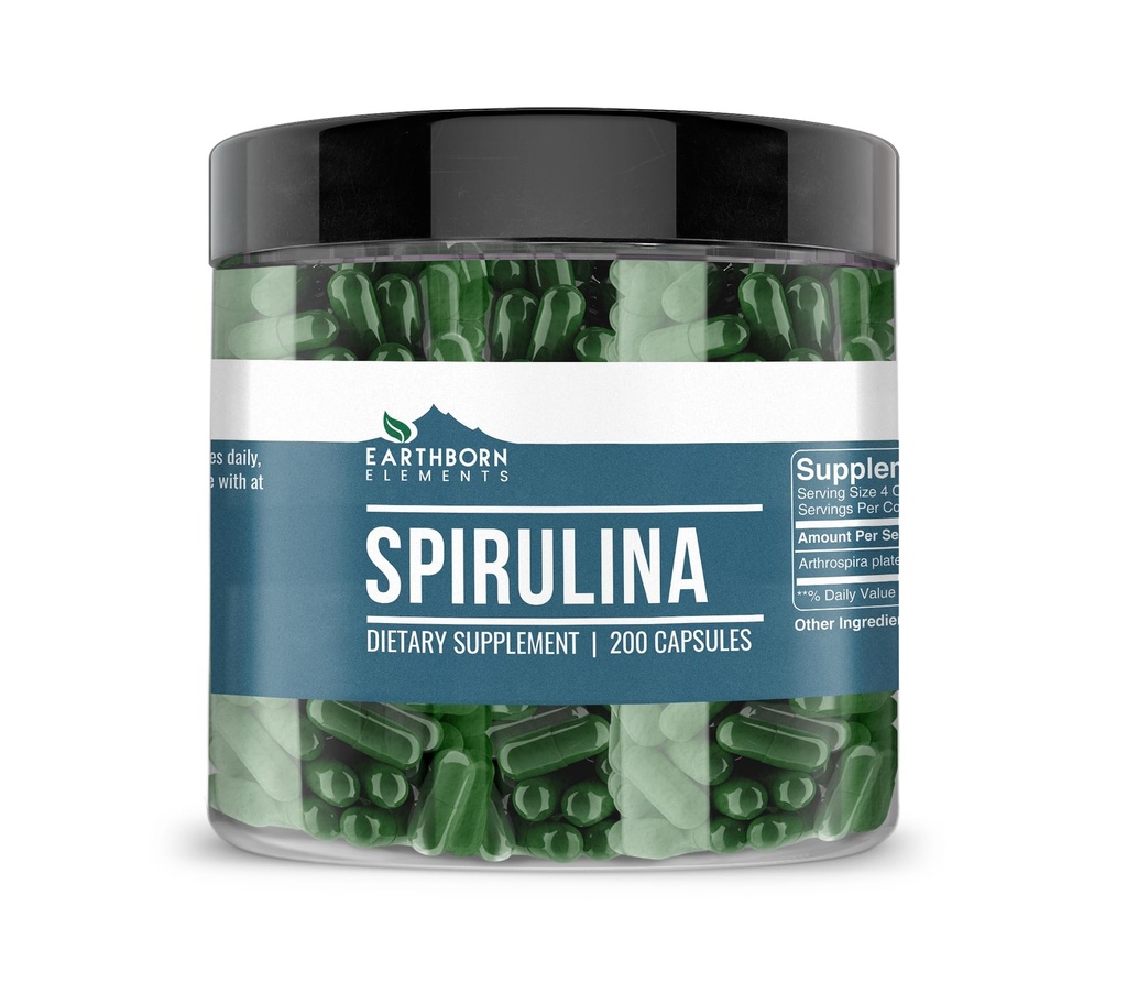 Earthborn 성분 Spirulina 200 캡슐, 순수한 & Undiluted, 첨가물 없음