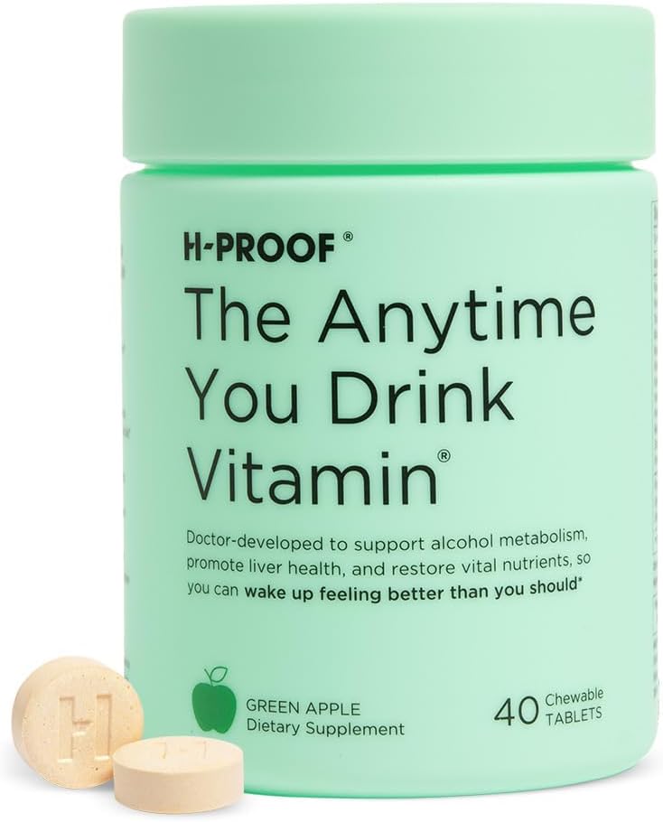 H-PROOF 언제든지 음료 비타민, 간 건강 & 면역 지원 Electrolytes, 우유 이틀 및 비타민 B & C - 40 Chewable 정제 (20 서빙), Vegan, 그린 애플