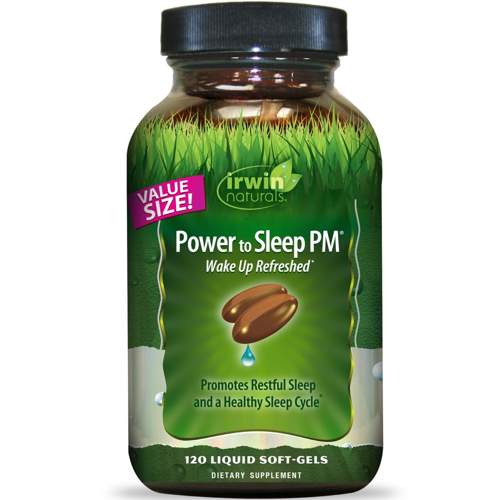 Irwin Naturals Power to Sleep PM - 120 Liquid Soft-Gels - Melatonin, GABA, Ashwagandha, Valerian Root & L-Theanine - 60 서빙