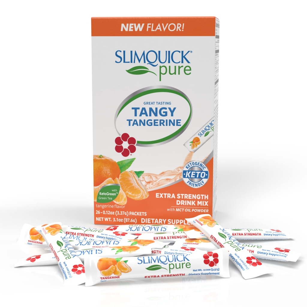 SlimQuick Extra Strength Weight Management Drink Mix for Women, Tangerine - Metabolism 도움말, Green Tea, Caffine, Chaste Tree, Rhodiola Extract와 함께 Longer에 대한 전체 유지 - 26 Count