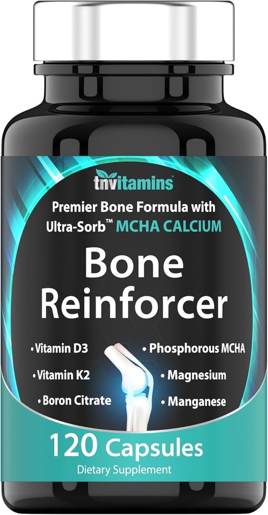 Bone Reinforcer (120 캡슐) MCHA 칼슘 보충 비타민 D3, 마그네슘, 비타민 K2, Boron Citrate, 인적 MCHA 및 망간 | 여성 및 남성을위한 강력한 뼈 보충