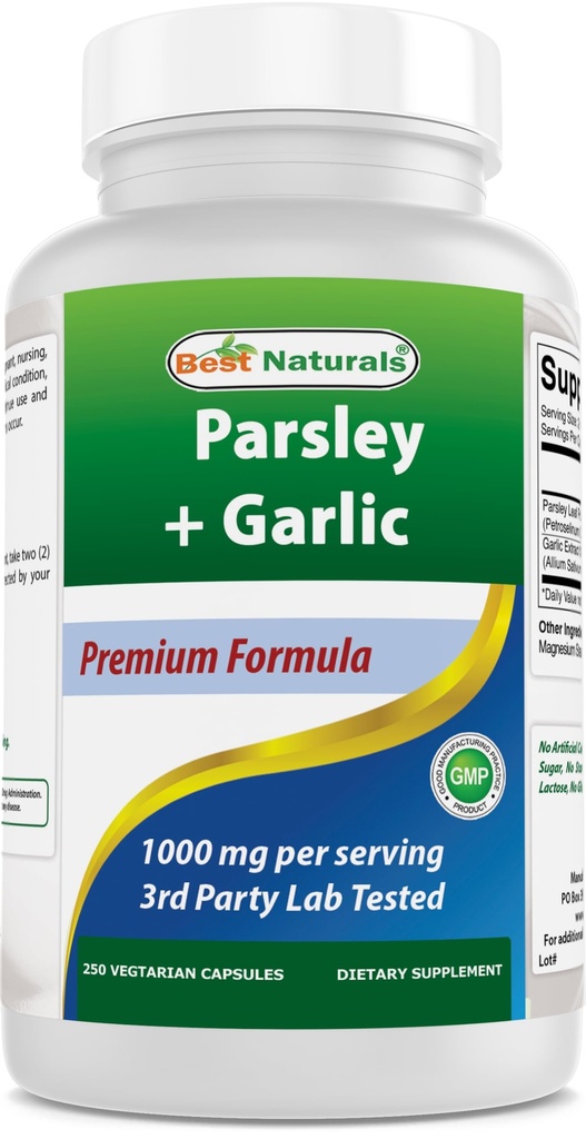 최고의 자연 파슬리와 마늘 1000 mg 서빙 250 채식 캡슐. 글루텐 무료 및 비 GMO.