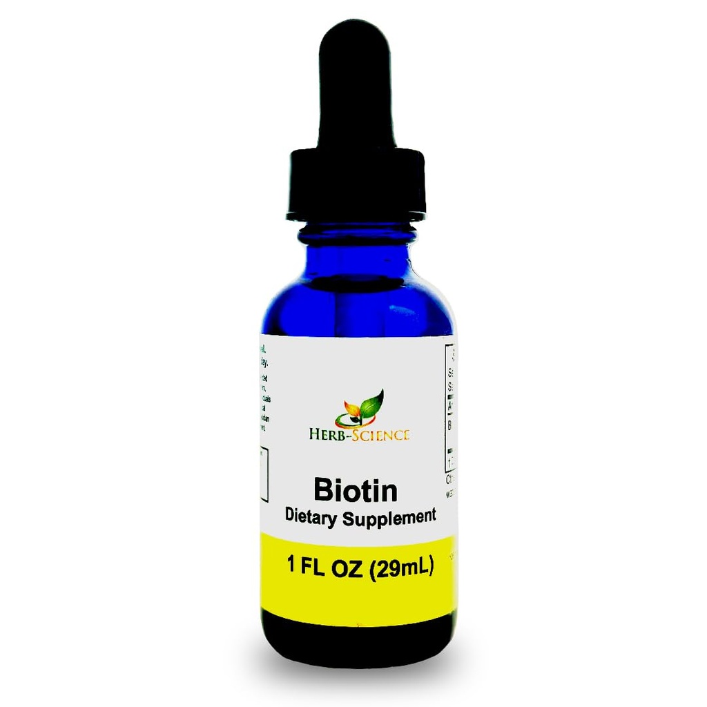 액체 Biotin B7 – 높은 흡수, 냉압 D-Biotin USP, Vegan, 알코올 - 무료, Sublingual Drops, 인공 향료 없음, 효능 및 순도를위한 블루 코발트 유리 병 - 1 oz
