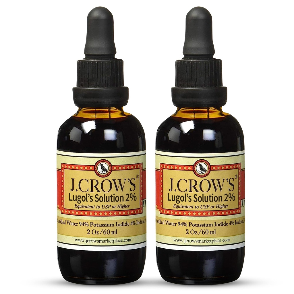J.CROW'S® Lugol의 Iodine 2% 2 oz (2 병)의 해결책 – 우수한 Iodine & 칼륨 Iodide 액체, 글루텐 &, 알콜 자유로운 자연적인 소금물 추출물, 만료 없음
