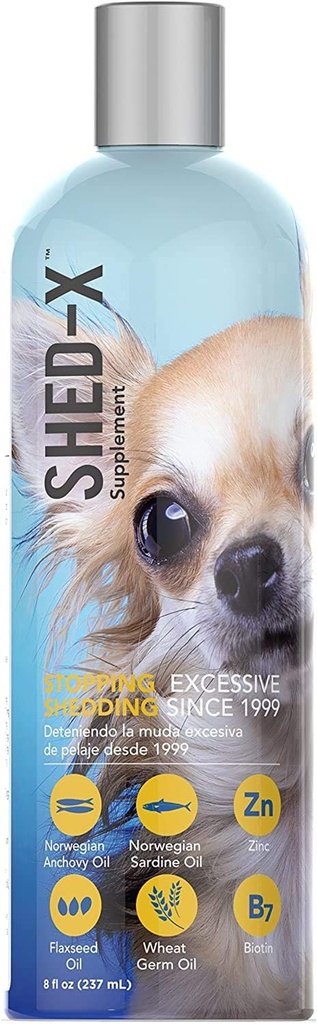 Shed-X 액체 개 보충교재, 8oz – 100% 자연적인 – 개 헛간, 개를 위한 물고기 기름 지원 피부 & 외투, 필수 지방산, 비타민 및 무기물을 가진 음식을 위한 개 기름