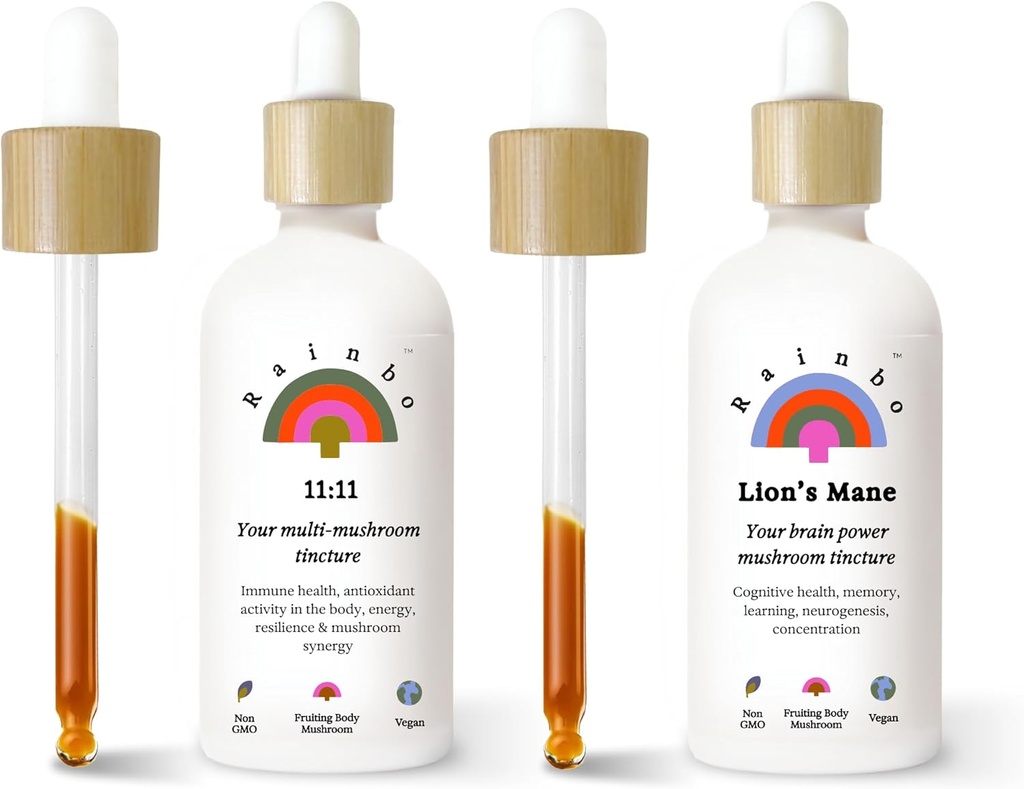 Rainbo 팬 마음에 드는 뭉치, 11:11 다 버섯 추출물 + 사자 Mane Mushroom Tincture의 포괄적인 면역 지원, Vegan 액체 버섯 보충교재를 위한 이중 추출물 매일 버섯 Tinctures