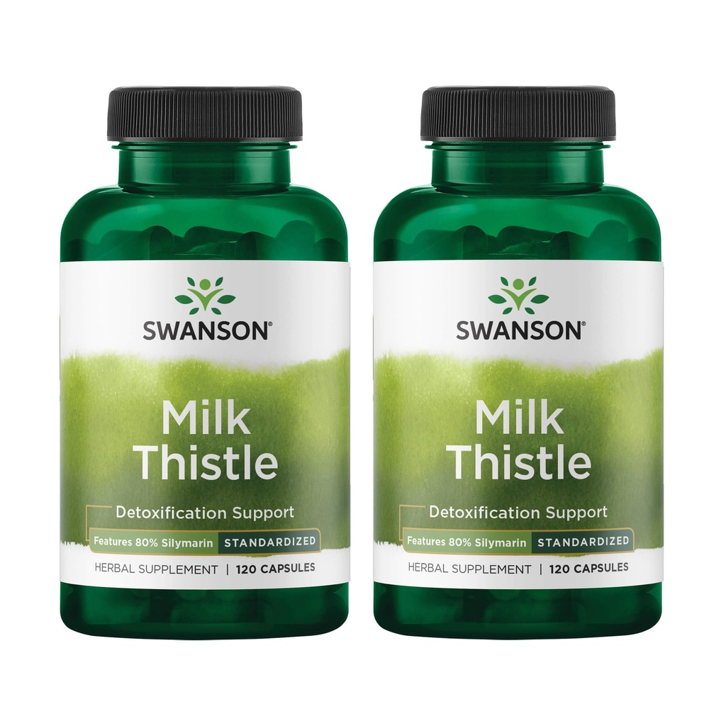Swanson Milk Thistle (Standardized) - 초본 간병 지원 보충교재 w/80% Silymarin - 전반적인 건강 & 웰빙을 유지하기 위하여 돕는 자연적인 공식 - (120의 캡슐) (2 팩)