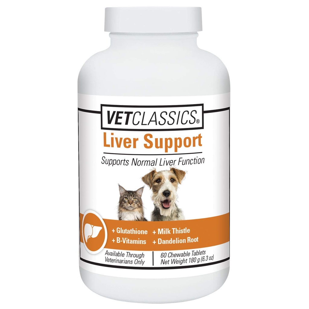 Vet Classics Liver 지원 애완 동물 건강 보충 개, 고양이 – Liver Functions – B-Vitamins, Glutathione, 우유 이틀 – 연약한 정제, Chews – 60 Chewable Tablets