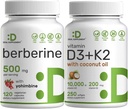 DEAL SUPPLEMENT 비타민 D3 10,000iu + K2 200mcg Softgels & Yohimbine 번들을 가진 Berberine 보충교재 – 코코넛 기름을 가진 근본적인 선샤인 비타민 – 높은 흡수 염산염 HCl 모양