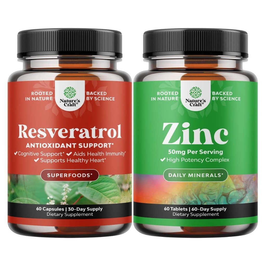 Youthful Trans Resveratrol의 번들 - Cellular Health & Vitality 및 아연 50mg Immune 지원 보충을위한 AMPK 활성제가있는 Resveratrol 캡슐 - 헤어 스킨 및 손톱을 강화하는 아연 복합체