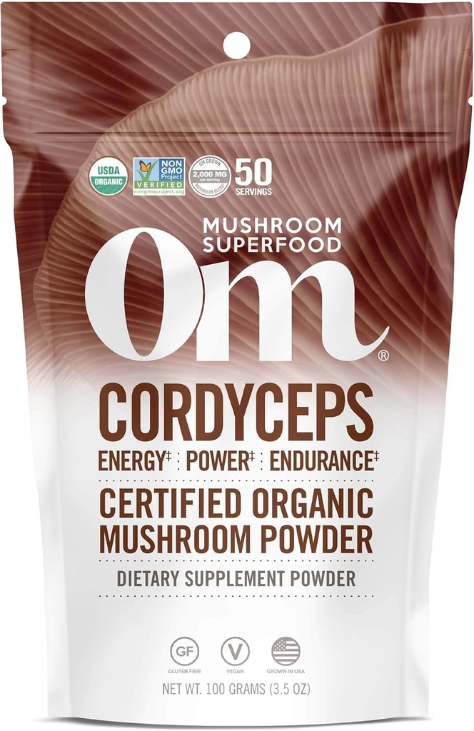 OM MUSHROOM SUPERFOOD Cordyceps 유기 버섯 분말, 3.5 Ounce의 50의 서빙, 에너지, 힘, stamina 및 내구시간 지원, 스포츠 성과를 위한 Superfood 보충교재