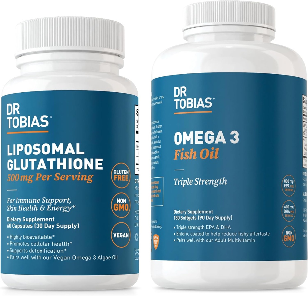 Tobias Omega 3 Fish Oil and Liposomal Glutathione 박사 - 면역 기능, 피부 건강 및 영양 흡수 지원 - Non-GMO
