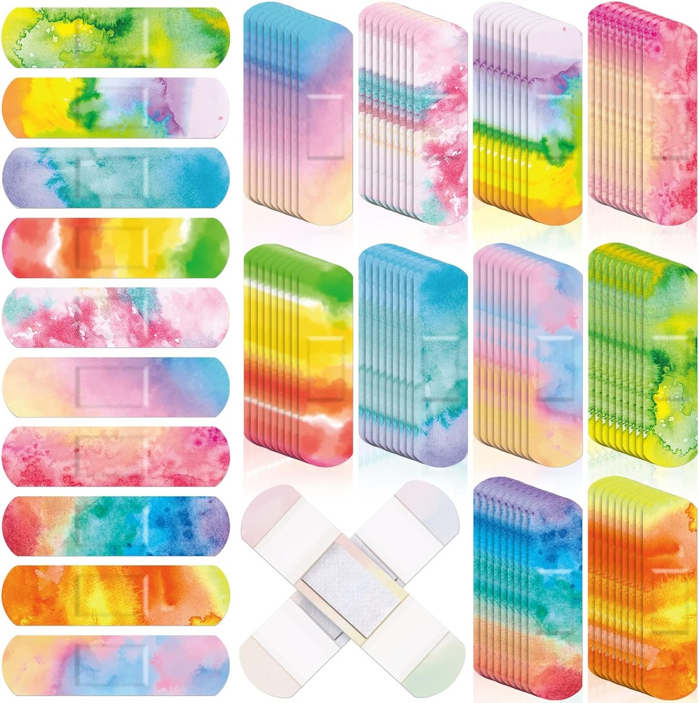 Lounsweer 120 PC 아이 붕대 대량 동점 염료 파스텔은 아이 아기 유아를 위한 방수 가동 가능한 접착성 꼭지 Breathable 배려를 착색했습니다 상처를 입습니다, 10 작풍 (티 염료)