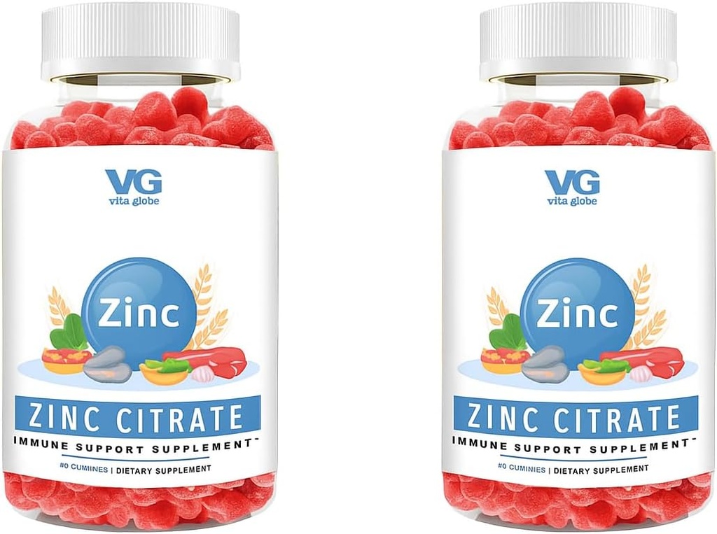 VITA GLOBE 아연 시트 레이트 Gummies – 50mg 매일 아연 보충 | 면역 체계 & 피부 건강 지원 | Vegan, 성인 & 아이를 위한 비 GMO Chewable Gummy 비타민 – 96 조사 (포장 2)