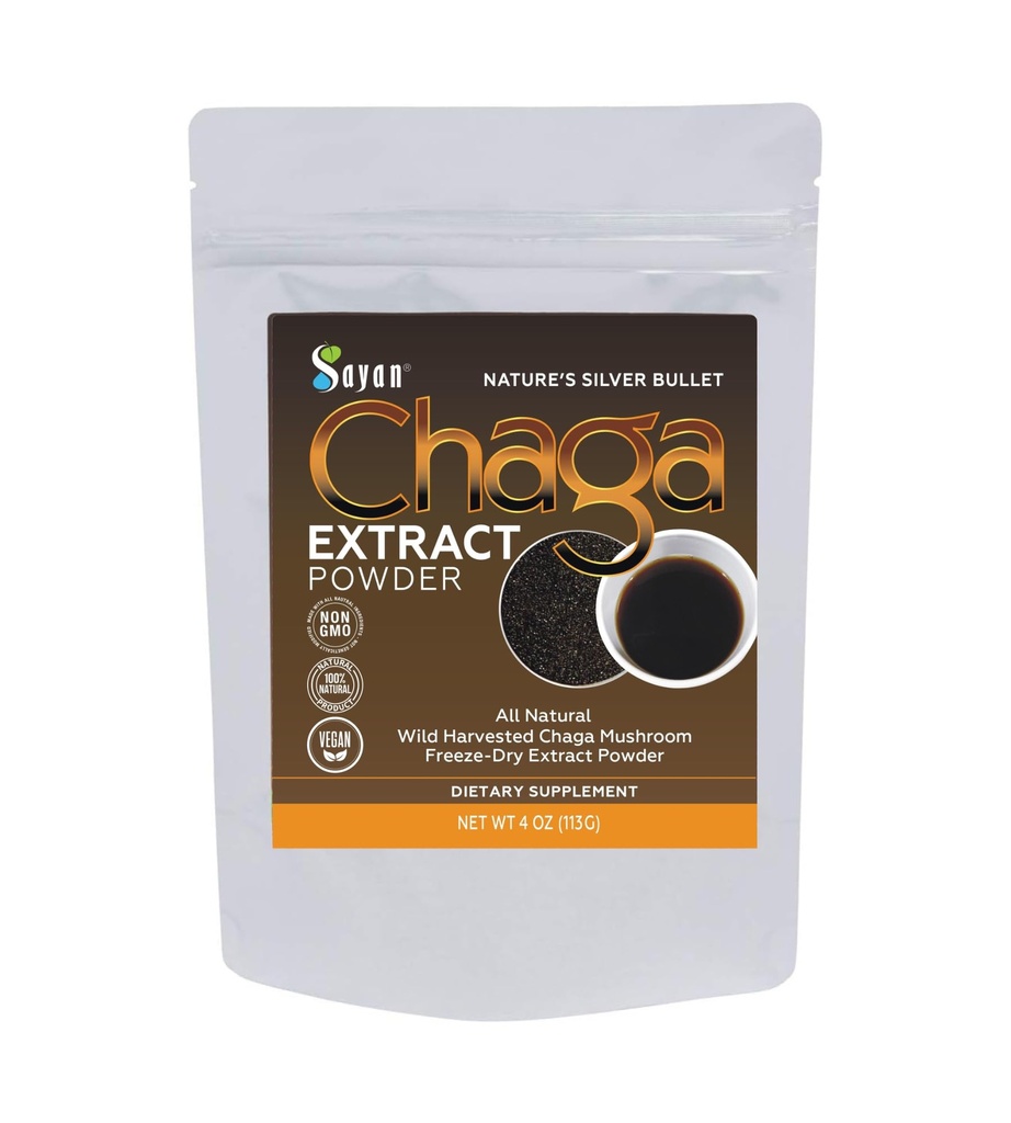 Sayan Chaga 버섯 추출물 분말 (4oz) - 냉동 건조 된 시베리아 야생 수확 - 면역 및 소화 지원을위한 유기 산화 차 - 초점, 에너지, Clarity, Wellness - 첨가물 없음