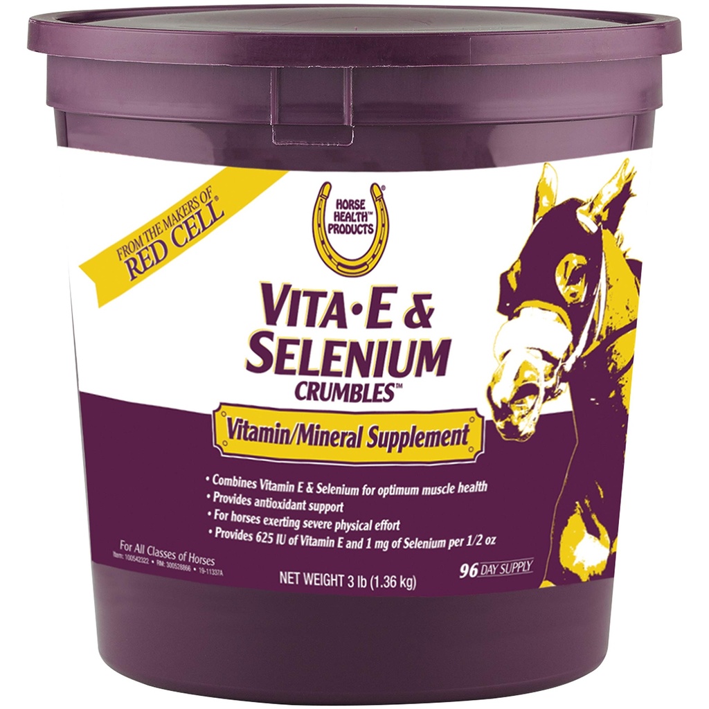 Farnam 말 건강 Vita E & Selenium Crumbles 말 비타민 보충교재, 지원 최선 근육 건강 & 산화 방지제 지원, 3개 lbs., 96 일 공급