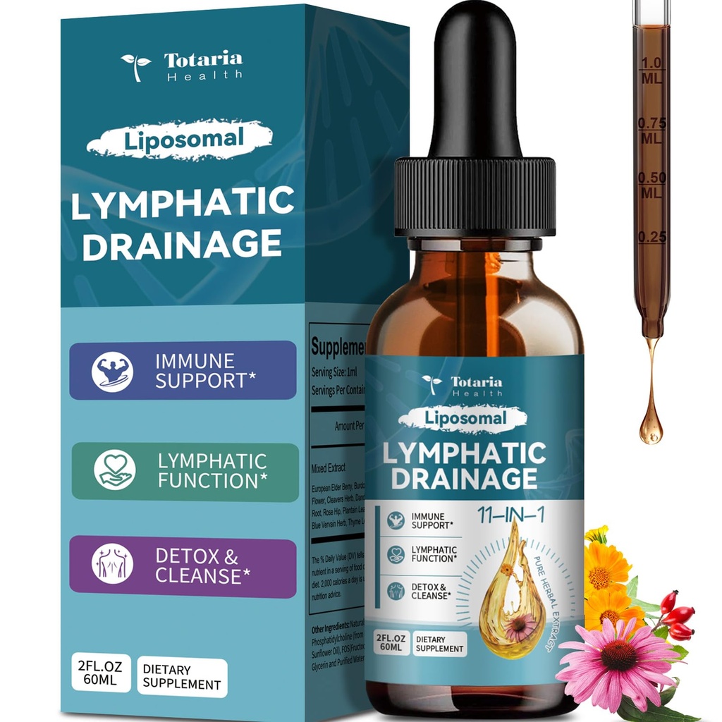 Liposomal 림프 배수장치 - Burdock 뿌리, Echinacea, Elderberry, Calendula, Cleavers 허브, Dandelion 지원 림프 건강 2 FL.OZ를 가진 1개의 유기 림프 배수장치 보충교재에서 11
