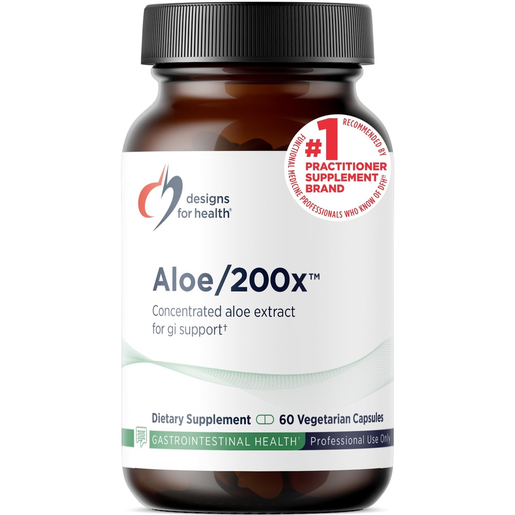 건강 알로에/200x를 위한 디자인 - 200mg 알로에 Vera 추출물 - GI 지원을 위한 높게 집중된 알로에 잎 보충교재 - 비 GMO, 채식 환약 (60의 캡슐)