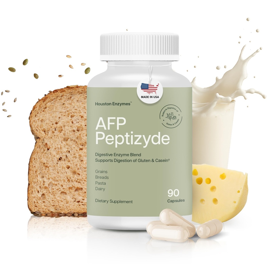 Houston Enzymes AFP Peptizyde - 단백질, Casein 및 글루텐 단백질에 대한 소화 효소 조합 - 여성과 남성을위한 소화 효소 (90 캡슐)