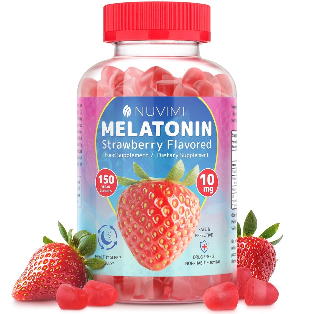 Melatonin Gummies - 10 mg 딸기 맛있은 다이어트 식품 보충 지원 수면 - 150 Vegan Gummies