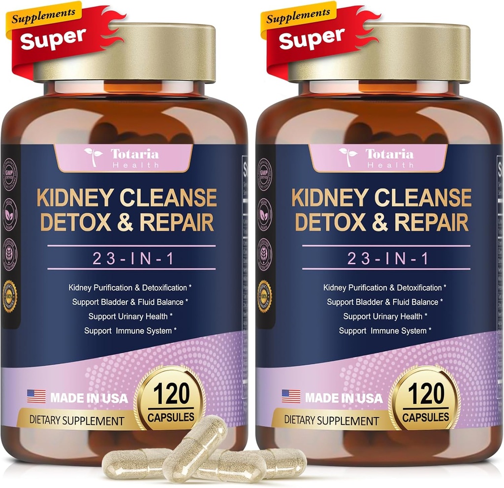 Totaria (2 P) Kidney & Liver Cleanse Detox & Repair Capsules, Chanca Piedra & Cranberry Pills for Liver & Kidney Support Supplement Extra Strength for Stones Dissolver, 여성을 위한 Urinary Tract Health