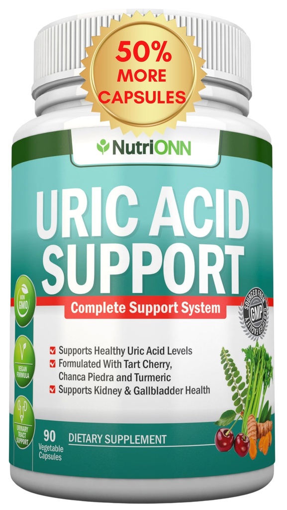 Uric Acid Flush - 초본 우릭 산성 클렌징 보충 - 타트 체리, 셀러리 씨앗 추출물, Chanca Piedra, Devil 's Claw & Green Coffee Bean - Vegan - Gallbladder 및 Kidney 건강 지원