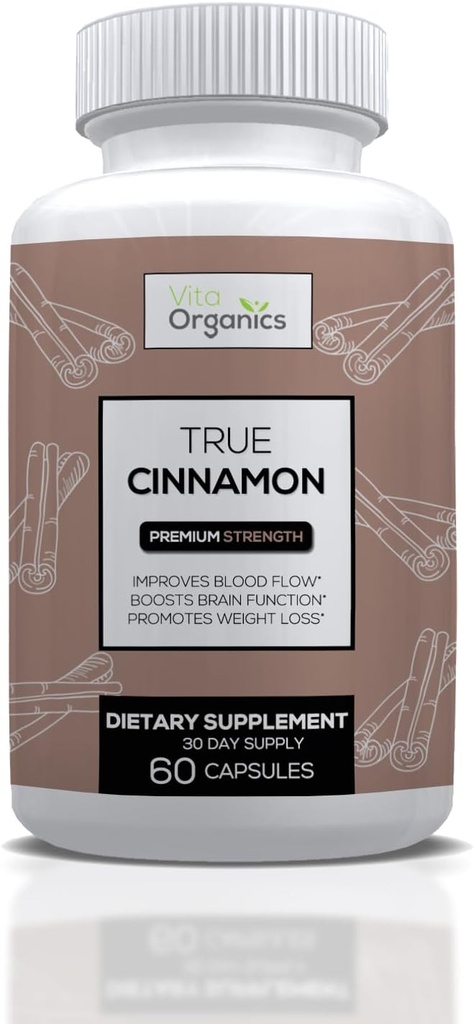 True Cinnamon 보충교재, 스리랑카 유기 Ceylon Cinnamon 캡슐, 진실한 Cinnamon Verum Bark, 설탕 자유로운 - 60의 Veggie 캡슐