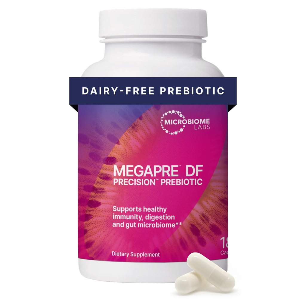 Microbiome Labs MegaPre DF - Dairy-Free Prebiotic Fiber Supplement - 여성, 남성 및 어린이를위한 Gut Health Prebiotics 3+ - 지원 미생물 다양성 (180 캡슐)