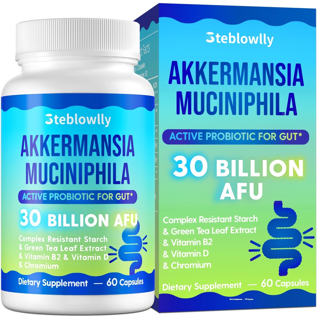 Akkermansia Probiotic, GLP-1, 여성 및 남성을위한 라이브 스트레인 프로바이오틱스, GLP 1 Gut Health, Digestive, Metabolic*, Immune, 크롬, 녹차 잎, 60 캡슐에 대한 보충