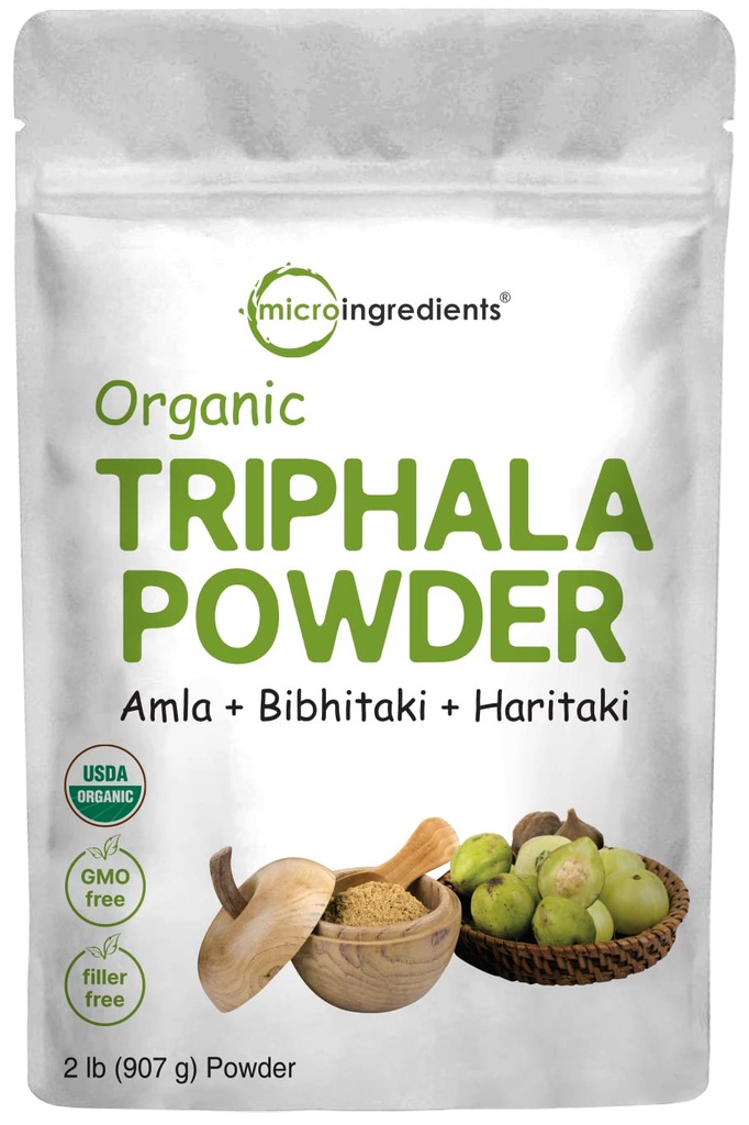 마이크로 성분 유기 Triphala 분말, 2 파운드 (Amla + Haritaki + Bibhitaki) | 인도 근원, 초본 Adaptogen 보충교재, 지원 대령 & 면역 건강 | Vegan, GMOS 없음