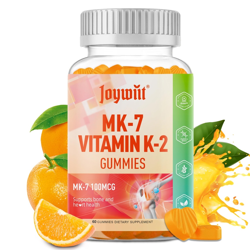 비타민 K2 MK-7 Gummies 100mcg의 Bone & He 예술 지원을 위한 여분 힘 K2 비타민 보충교재, Chewable 자연적인 주황색 풍미, 비 GMO, 채식주의자, 60 Gummies