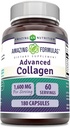 Amazing Formulas Advanced Collagen Supplement | 교원질 타입 I, II & III, 비타민 C & Hyaluronic Acid | 1600 Mg Per 서빙 | 180 캡슐 | Non-GMO | 글루텐 프리 | 미국